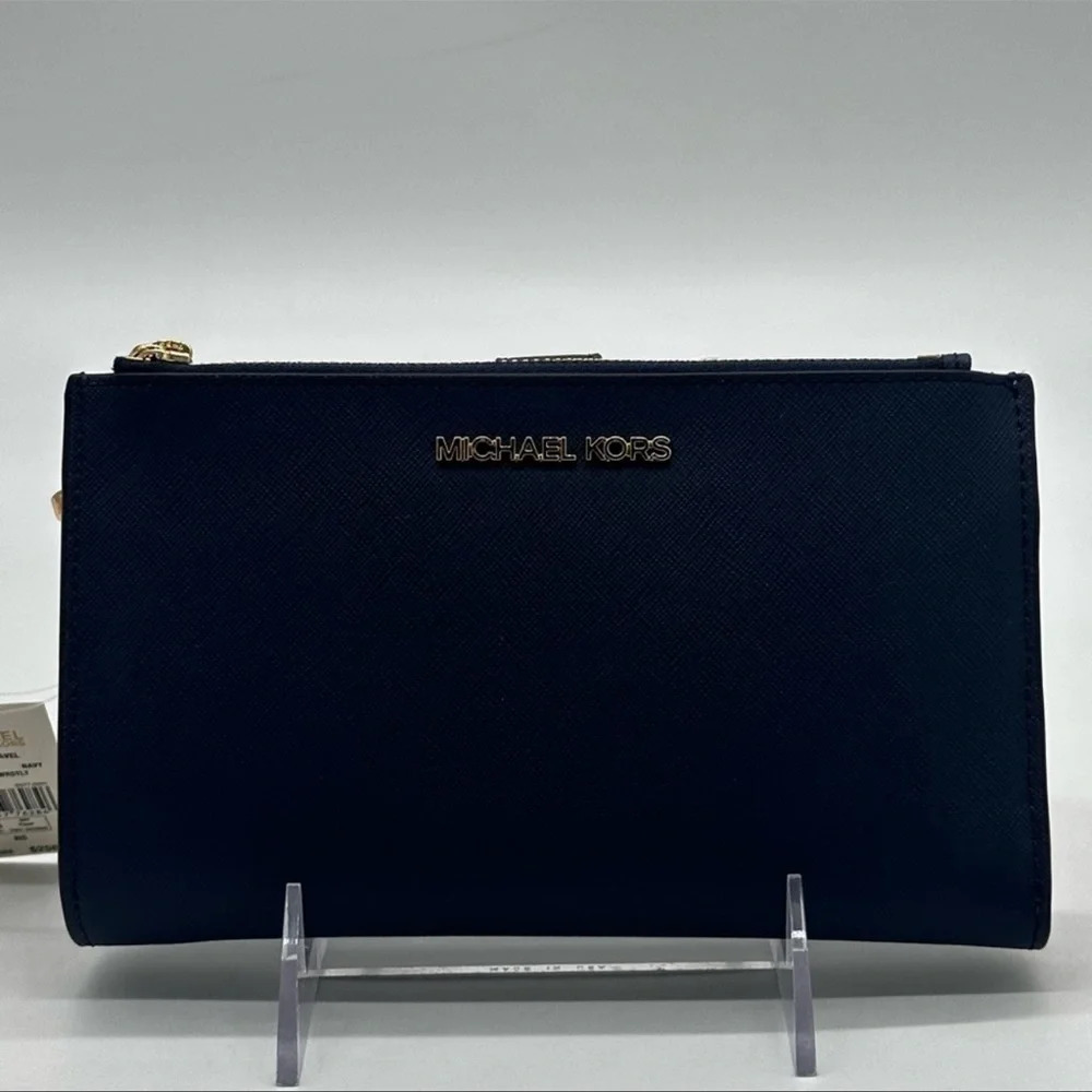 Michael Kors Large Double Zip Wallet Wristlet Navy